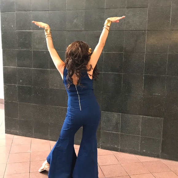 Denim Flare Bottom Jumpsuit - Picture 7 of 7